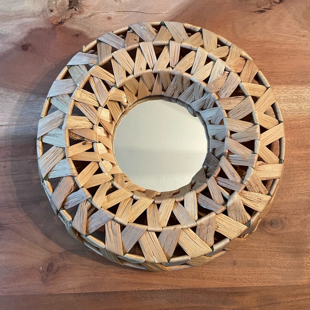 Small Rattan Mirror Coastal Decor Boho Looks like Anthropologie or World Market